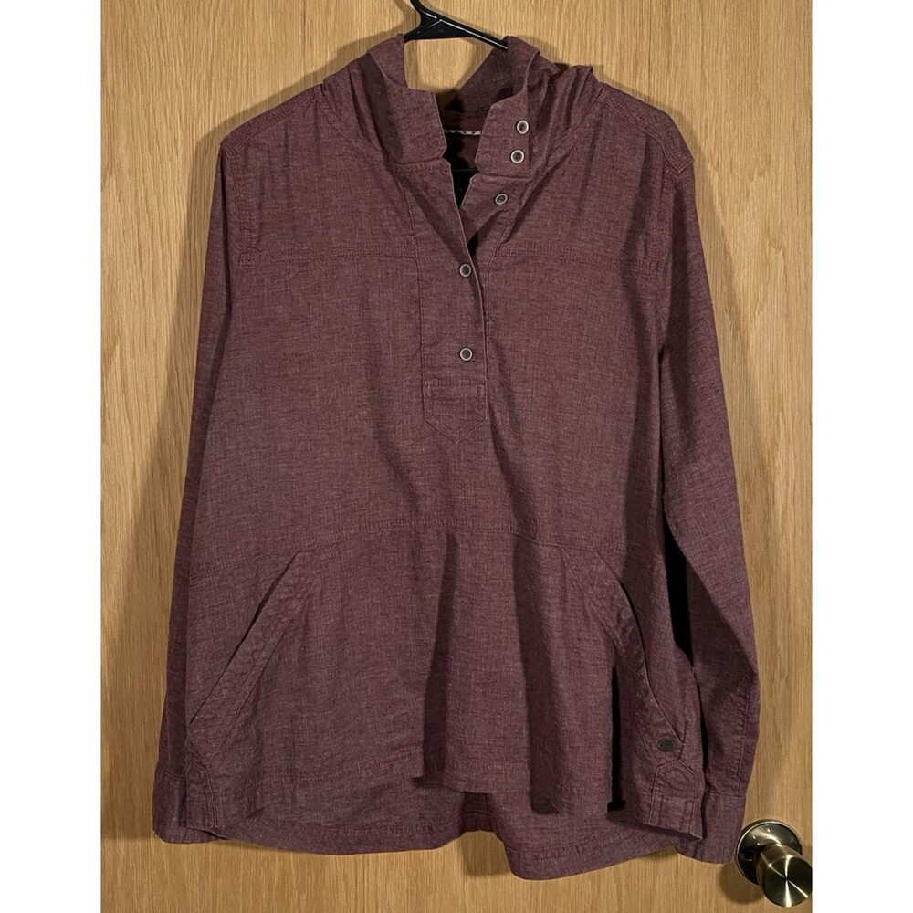 Prana Women's XL Hoodie Burgundy V-Neck Pocket LagenLook Minimalist Roll Tab